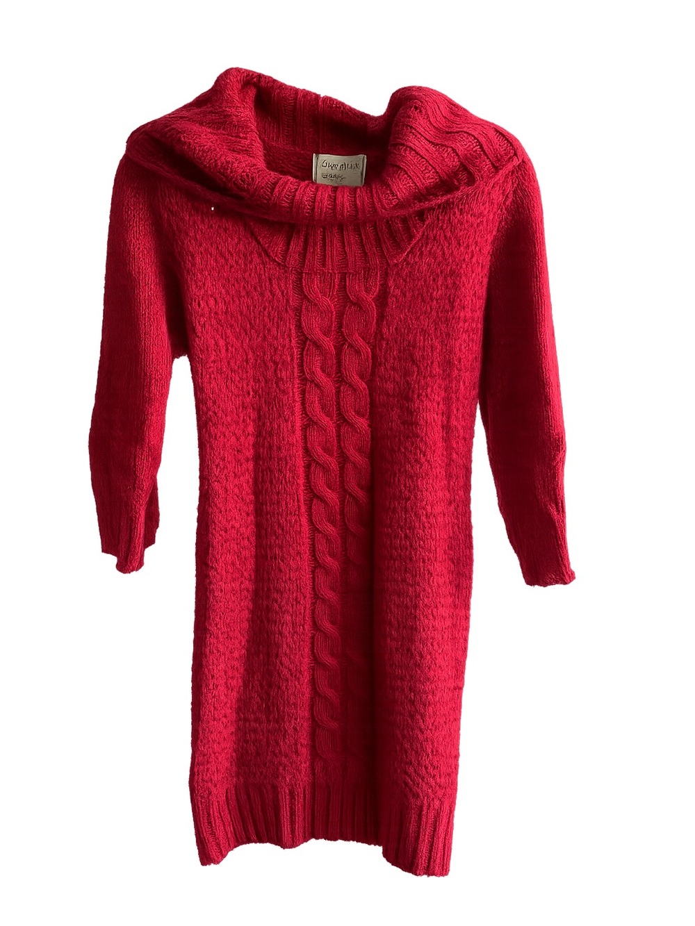 Pink Rose Red Melange Cowl Neck Cable Knit Long Sweater Dress Size S like new